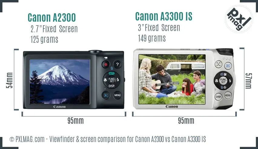 Canon A2300 vs Canon A3300 IS Screen and Viewfinder comparison
