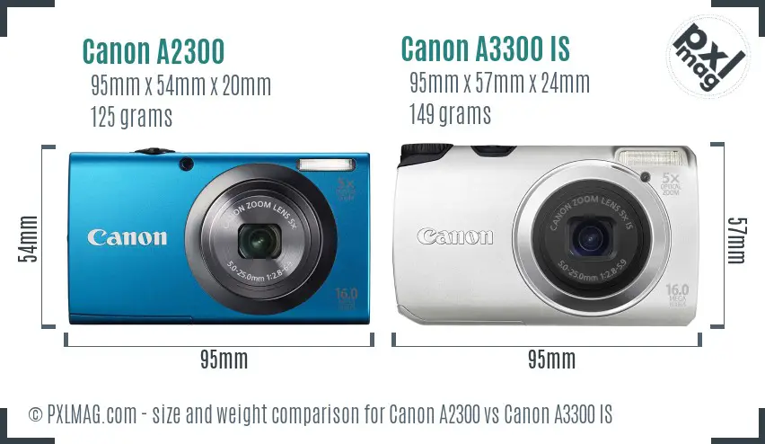 Canon A2300 vs Canon A3300 IS size comparison