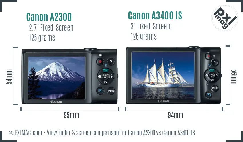 Canon A2300 vs Canon A3400 IS Screen and Viewfinder comparison