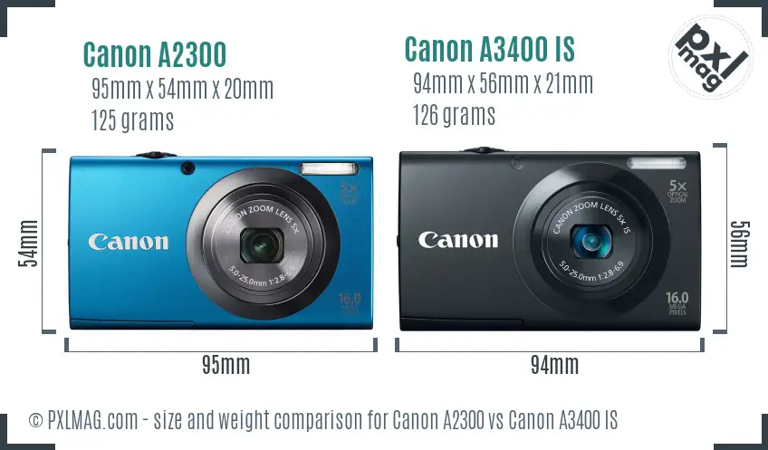Canon A2300 vs Canon A3400 IS size comparison