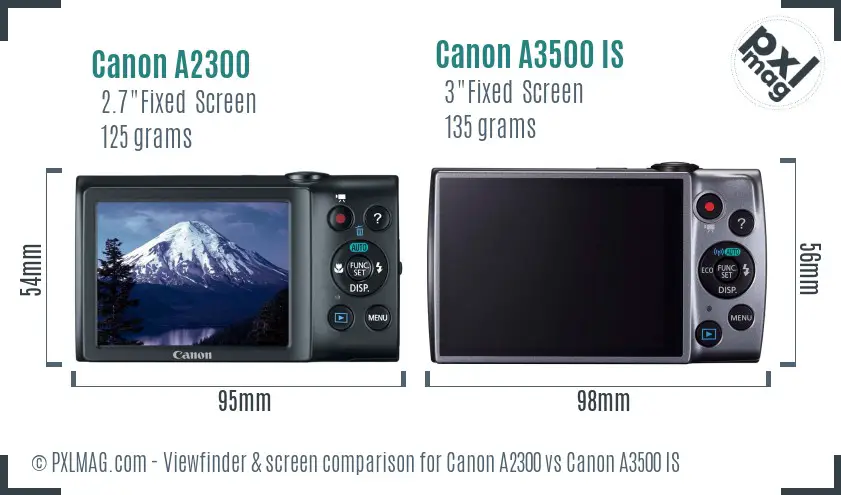 Canon A2300 vs Canon A3500 IS Screen and Viewfinder comparison