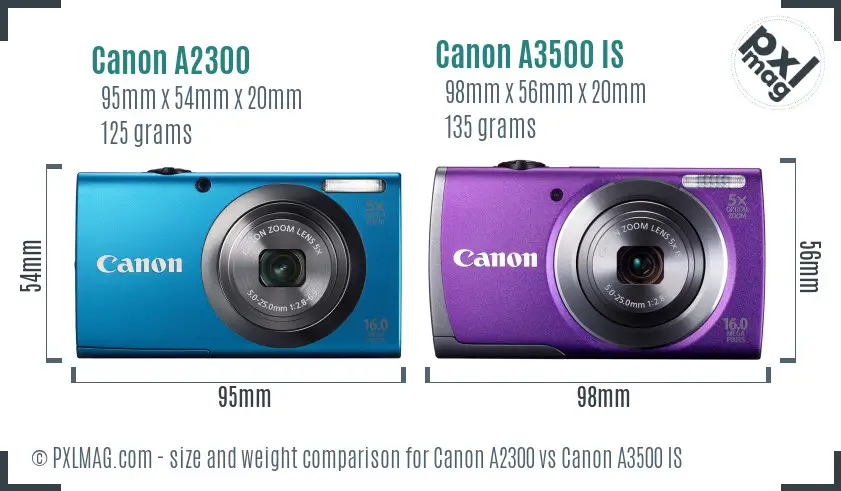 Canon A2300 vs Canon A3500 IS size comparison
