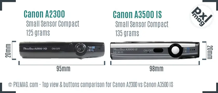 Canon A2300 vs Canon A3500 IS top view buttons comparison