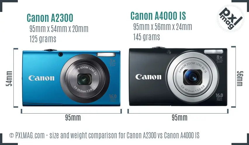 Canon A2300 vs Canon A4000 IS size comparison