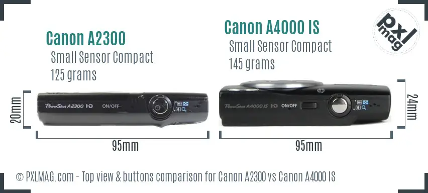 Canon A2300 vs Canon A4000 IS top view buttons comparison
