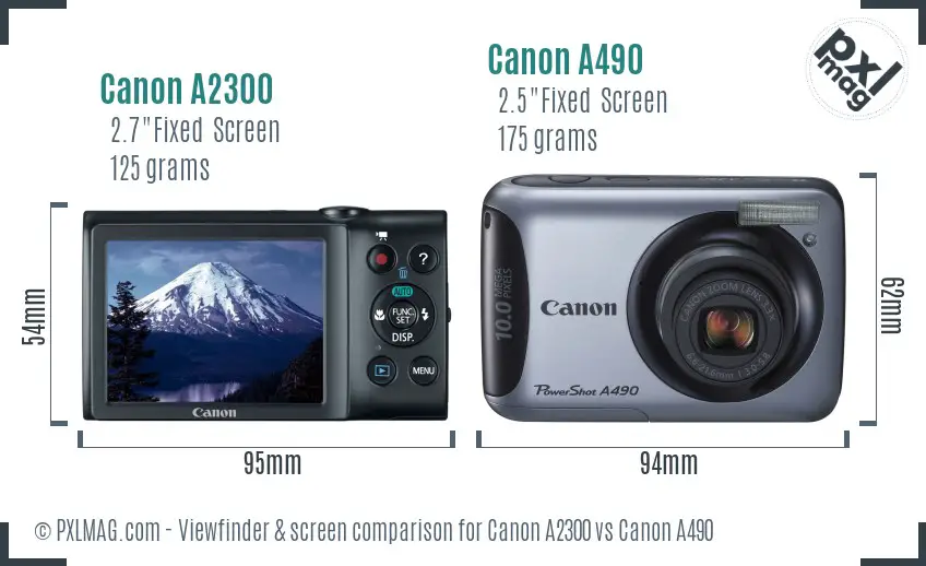 Canon A2300 vs Canon A490 Screen and Viewfinder comparison