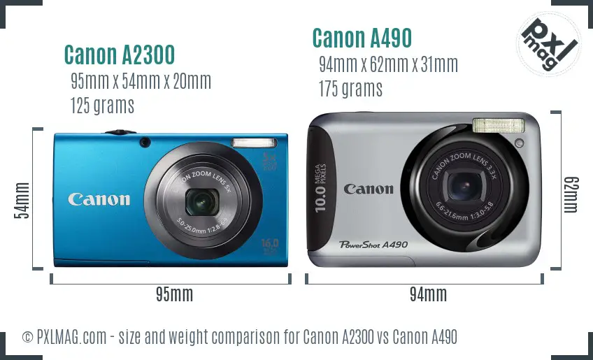 Canon A2300 vs Canon A490 size comparison