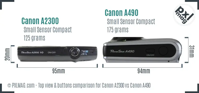 Canon A2300 vs Canon A490 top view buttons comparison