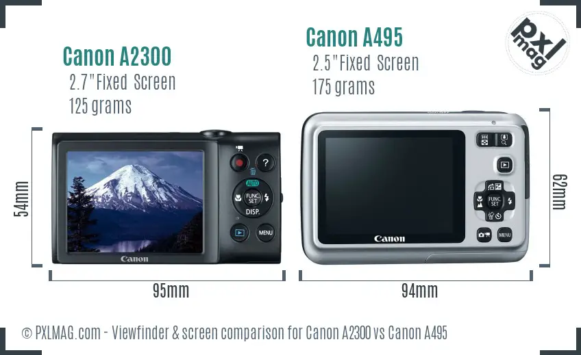 Canon A2300 vs Canon A495 Screen and Viewfinder comparison