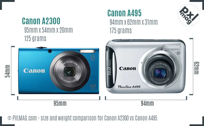 Canon A2300 vs Canon A495 size comparison