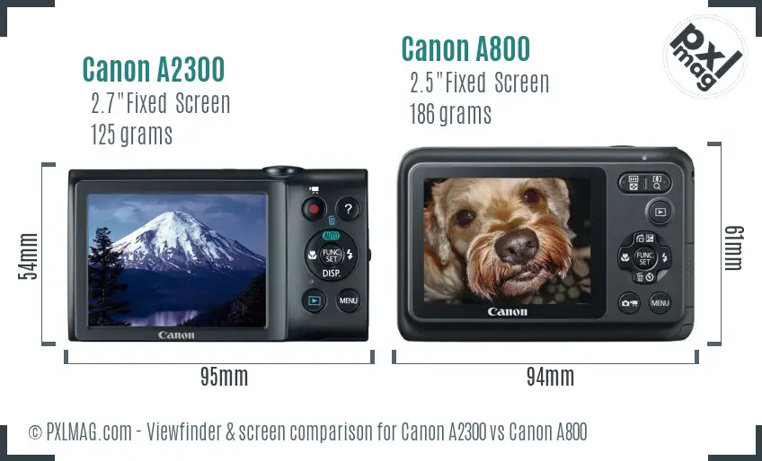 Canon A2300 vs Canon A800 Screen and Viewfinder comparison