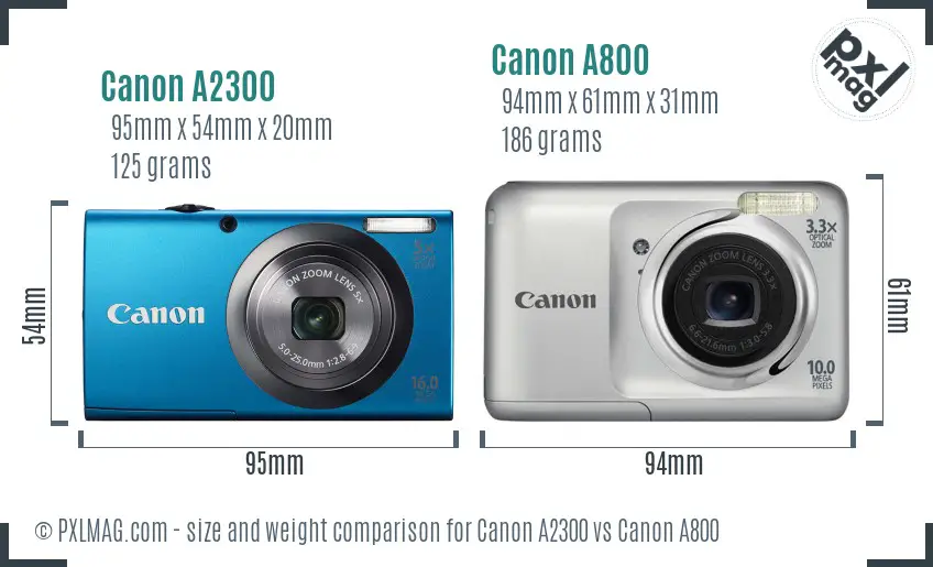 Canon A2300 vs Canon A800 size comparison