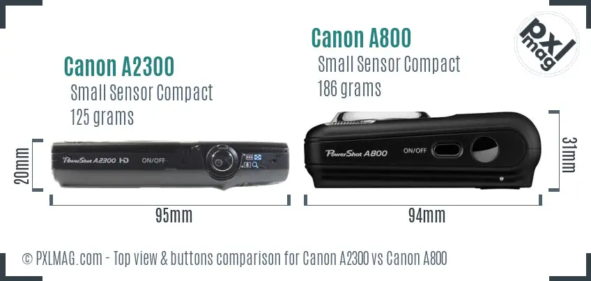 Canon A2300 vs Canon A800 top view buttons comparison