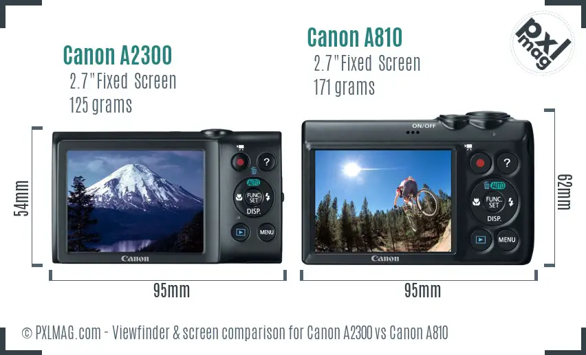 Canon A2300 vs Canon A810 Screen and Viewfinder comparison