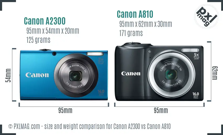 Canon A2300 vs Canon A810 size comparison