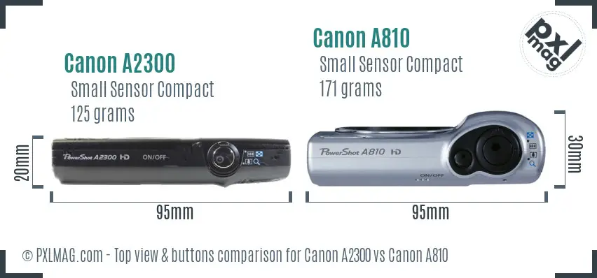 Canon A2300 vs Canon A810 top view buttons comparison
