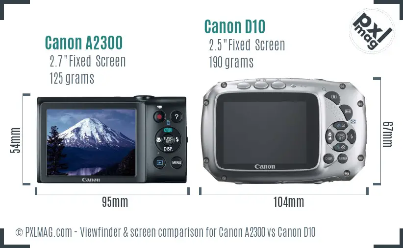 Canon A2300 vs Canon D10 Screen and Viewfinder comparison