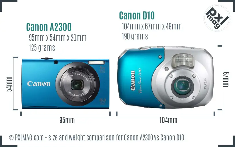 Canon A2300 vs Canon D10 size comparison
