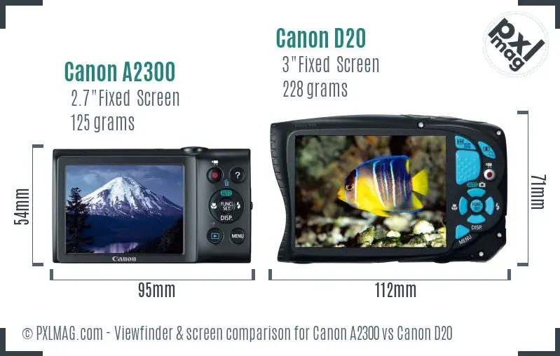 Canon A2300 vs Canon D20 Screen and Viewfinder comparison