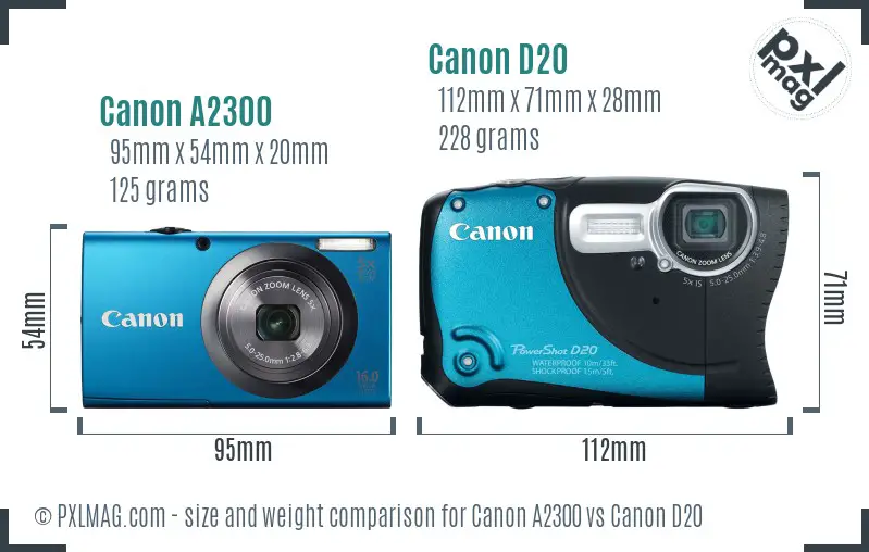 Canon A2300 vs Canon D20 size comparison