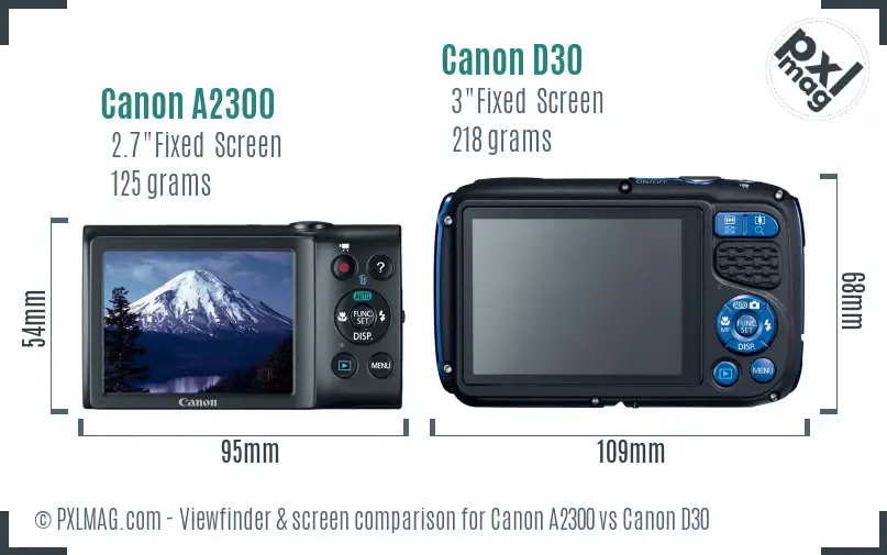 Canon A2300 vs Canon D30 Screen and Viewfinder comparison