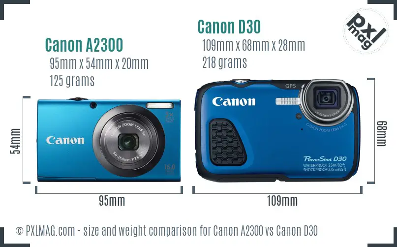 Canon A2300 vs Canon D30 size comparison