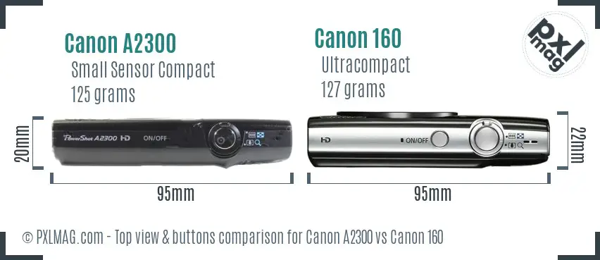Canon A2300 vs Canon 160 top view buttons comparison Canon A2300 vs Canon 160 top view buttons comparison