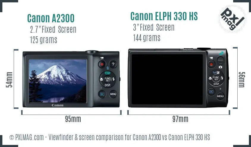 Canon A2300 vs Canon ELPH 330 HS Screen and Viewfinder comparison