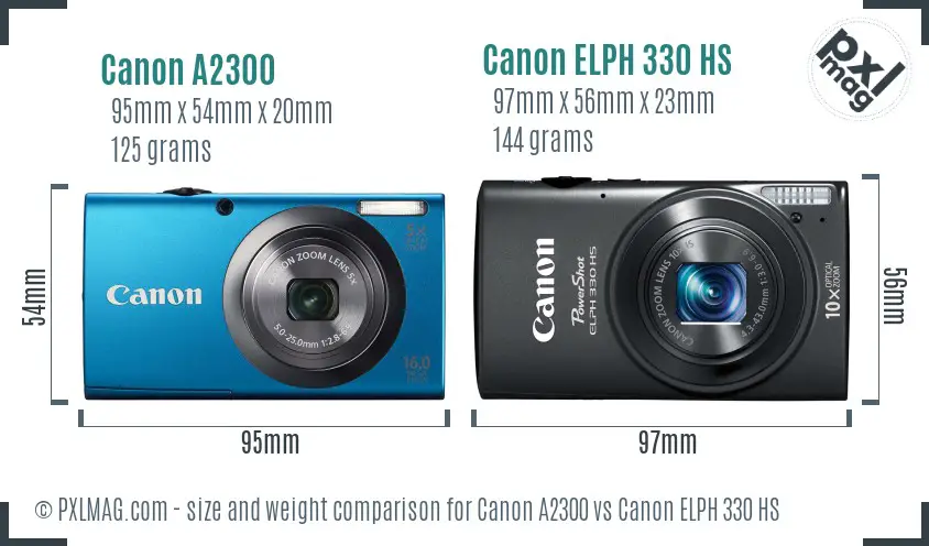 Canon A2300 vs Canon ELPH 330 HS size comparison