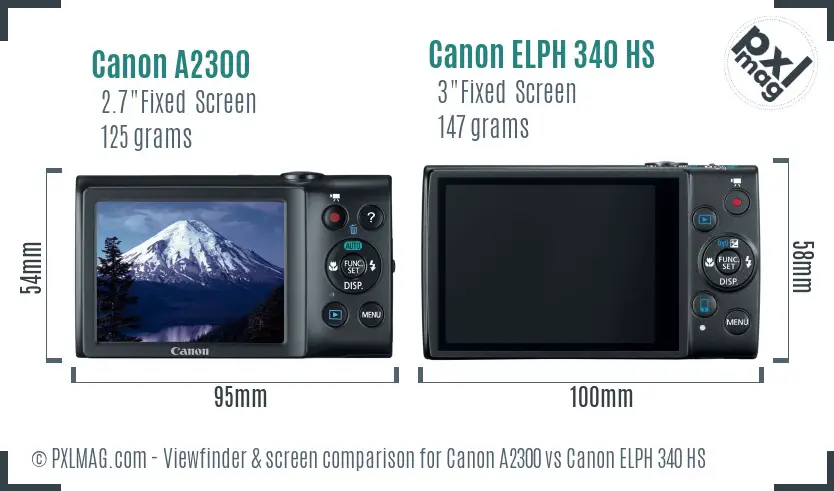 Canon A2300 vs Canon ELPH 340 HS Screen and Viewfinder comparison