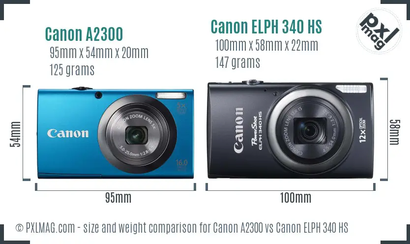 Canon A2300 vs Canon ELPH 340 HS size comparison