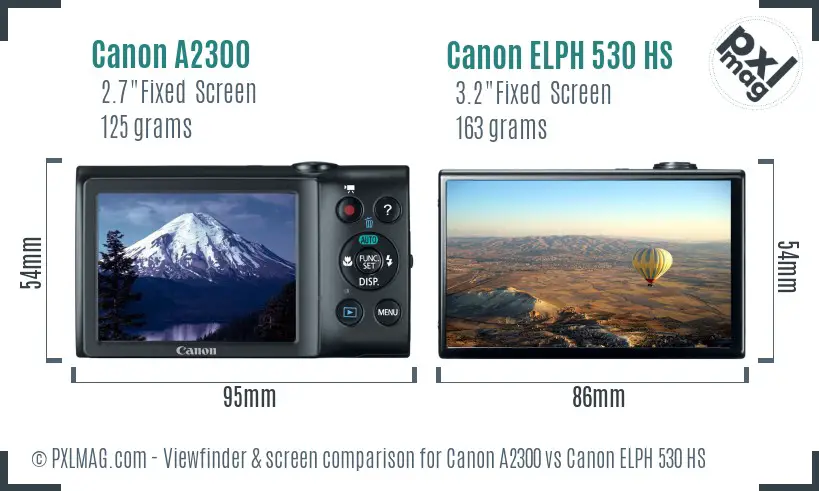 Canon A2300 vs Canon ELPH 530 HS Screen and Viewfinder comparison