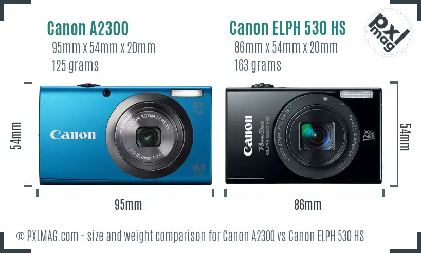 Canon A2300 vs Canon ELPH 530 HS size comparison