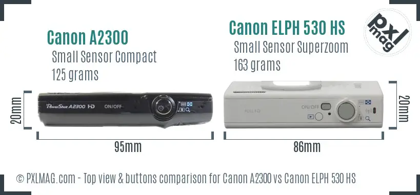 Canon A2300 vs Canon ELPH 530 HS top view buttons comparison
