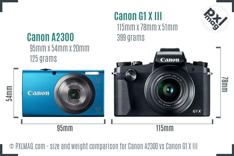 Canon A2300 vs Canon G1 X III size comparison