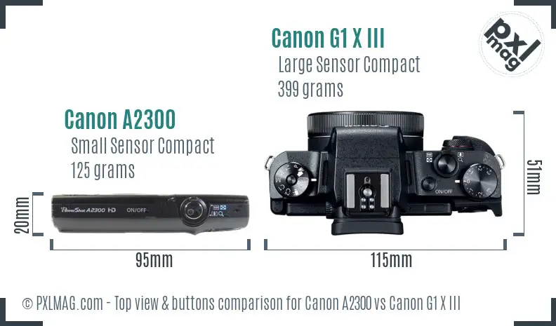 Canon A2300 vs Canon G1 X III top view buttons comparison