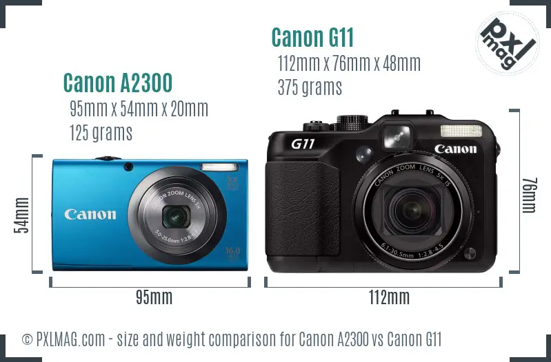 Canon A2300 vs Canon G11 size comparison