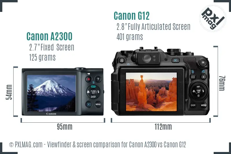 Canon A2300 vs Canon G12 Screen and Viewfinder comparison