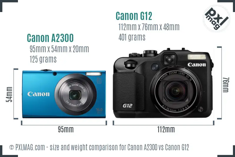 Canon A2300 vs Canon G12 size comparison