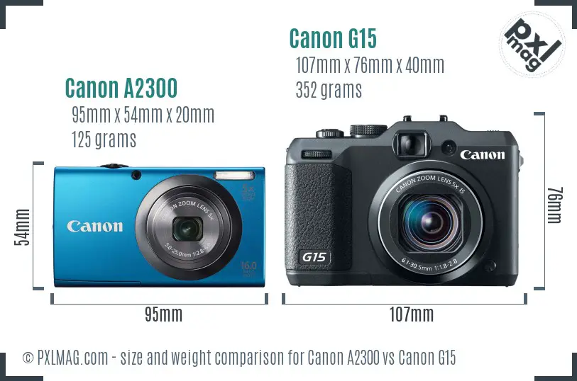 Canon A2300 vs Canon G15 size comparison