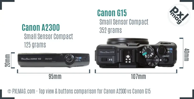 Canon A2300 vs Canon G15 top view buttons comparison