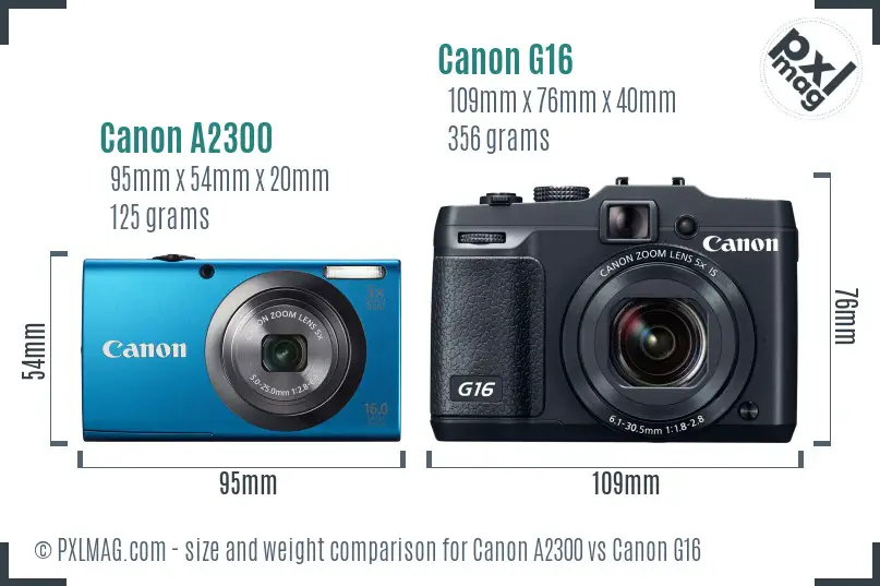 Canon A2300 vs Canon G16 size comparison