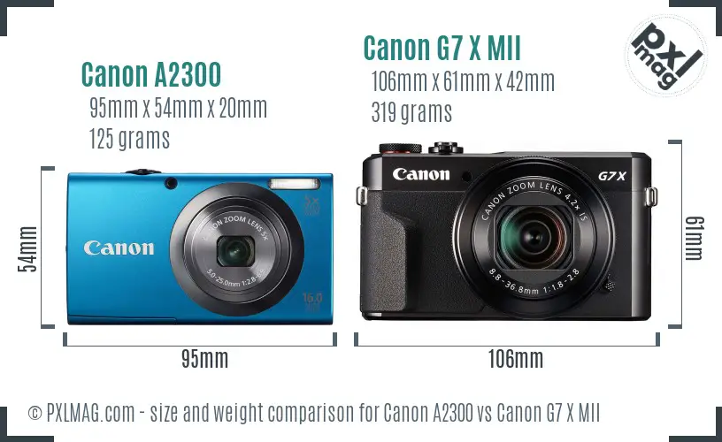 Canon A2300 vs Canon G7 X MII size comparison