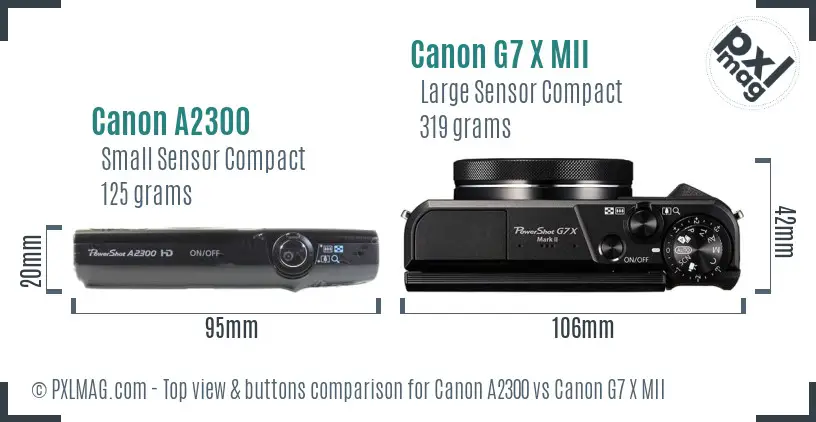 Canon A2300 vs Canon G7 X MII top view buttons comparison