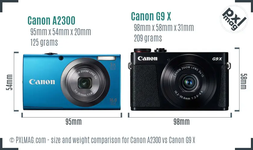 Canon A2300 vs Canon G9 X size comparison