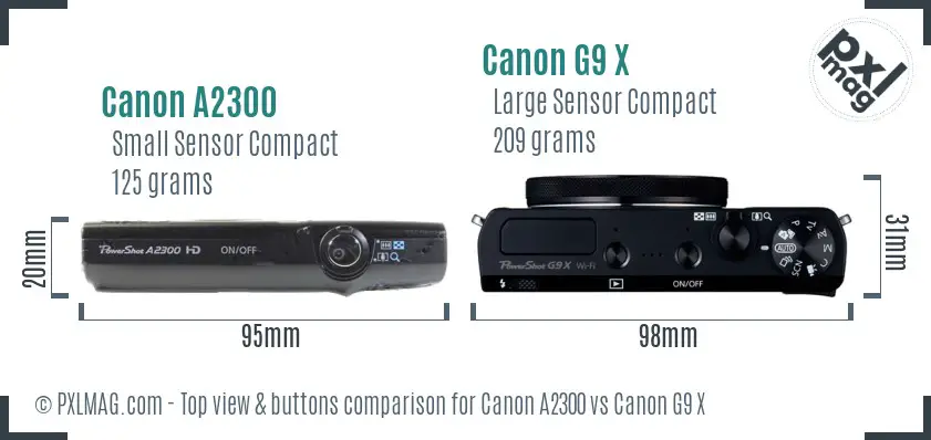 Canon A2300 vs Canon G9 X top view buttons comparison