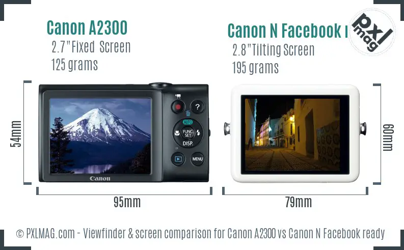 Canon A2300 vs Canon N Facebook ready Screen and Viewfinder comparison