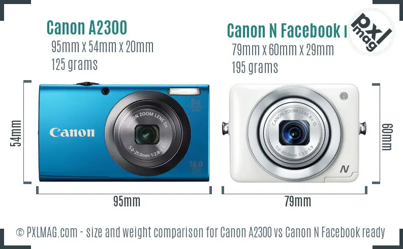 Canon A2300 vs Canon N Facebook ready size comparison