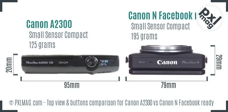 Canon A2300 vs Canon N Facebook ready top view buttons comparison