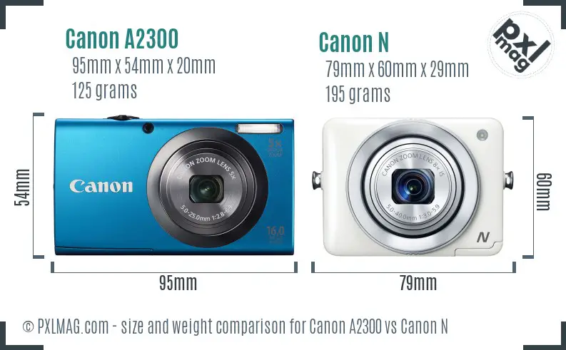 Canon A2300 vs Canon N size comparison